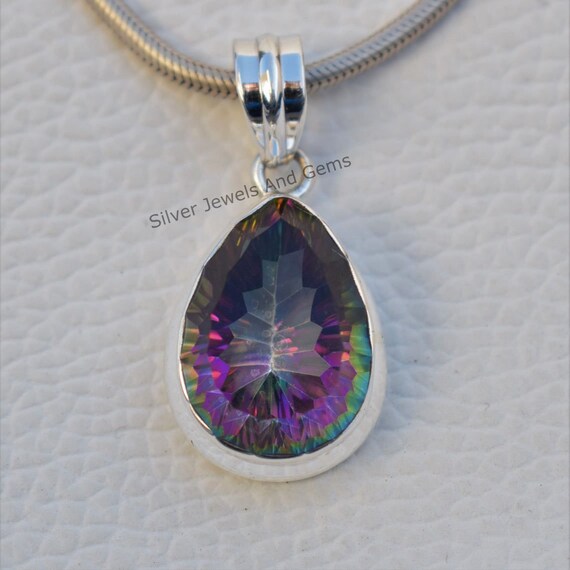 Mystic Topaz Pendant, 925 Sterling Silver Pendant, Teardrop