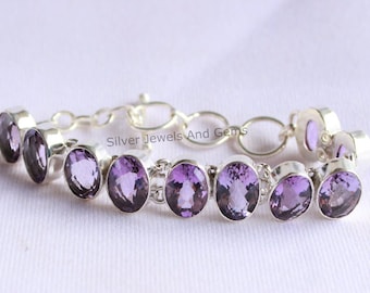 Ovales Amethyst Armband, 925 Sterling Silber, Februar Geburtsstein