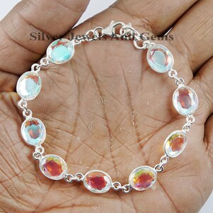 Pulsera de cuarzo aura ovalada, regalo para ella, pulsera de mujer, pulsera de cuarzo angel aura, pulsera ligera, pulsera de plata de ley 925 imagen 5