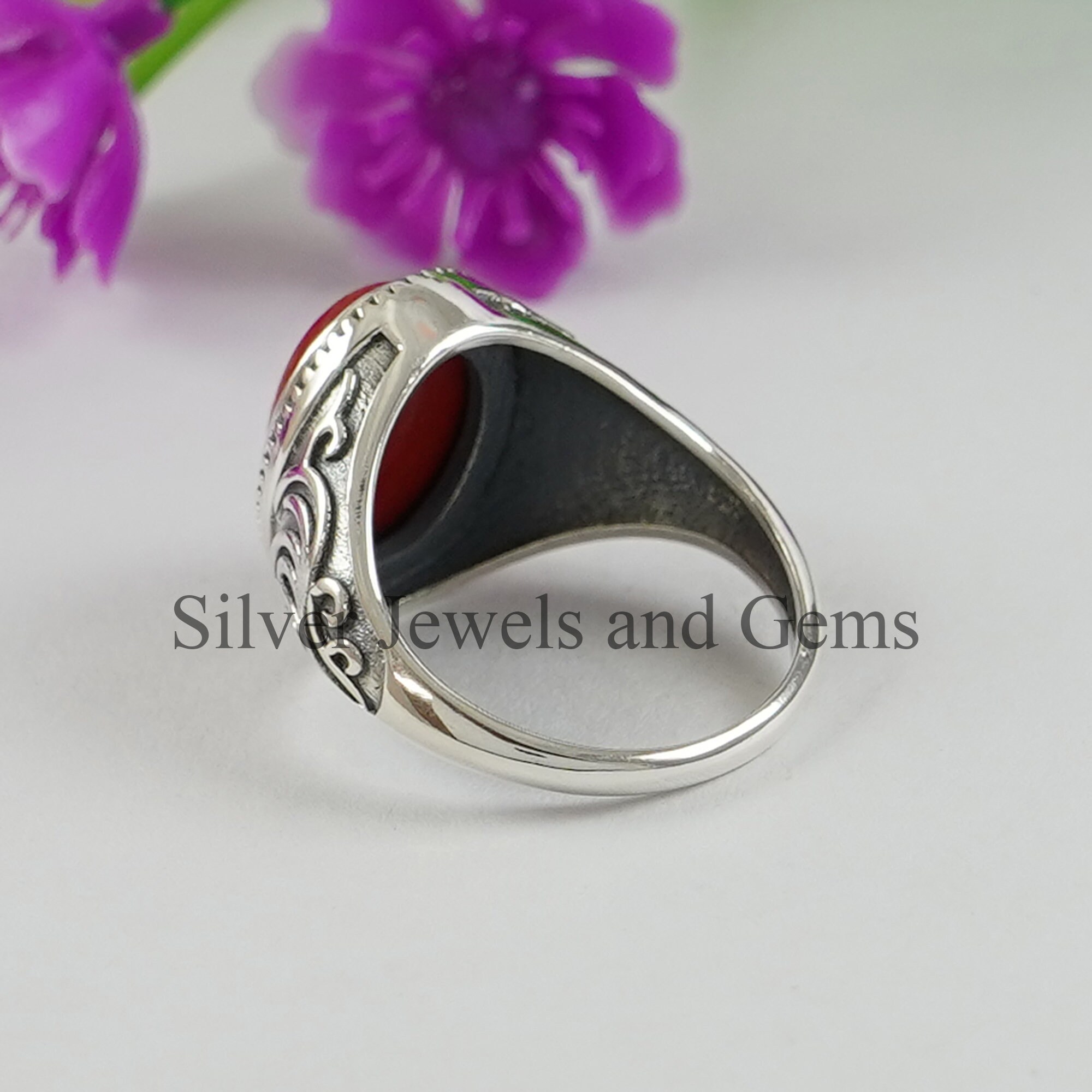 Coral Ring handmade Silver Ring 925 Sterling Silver Ring oval