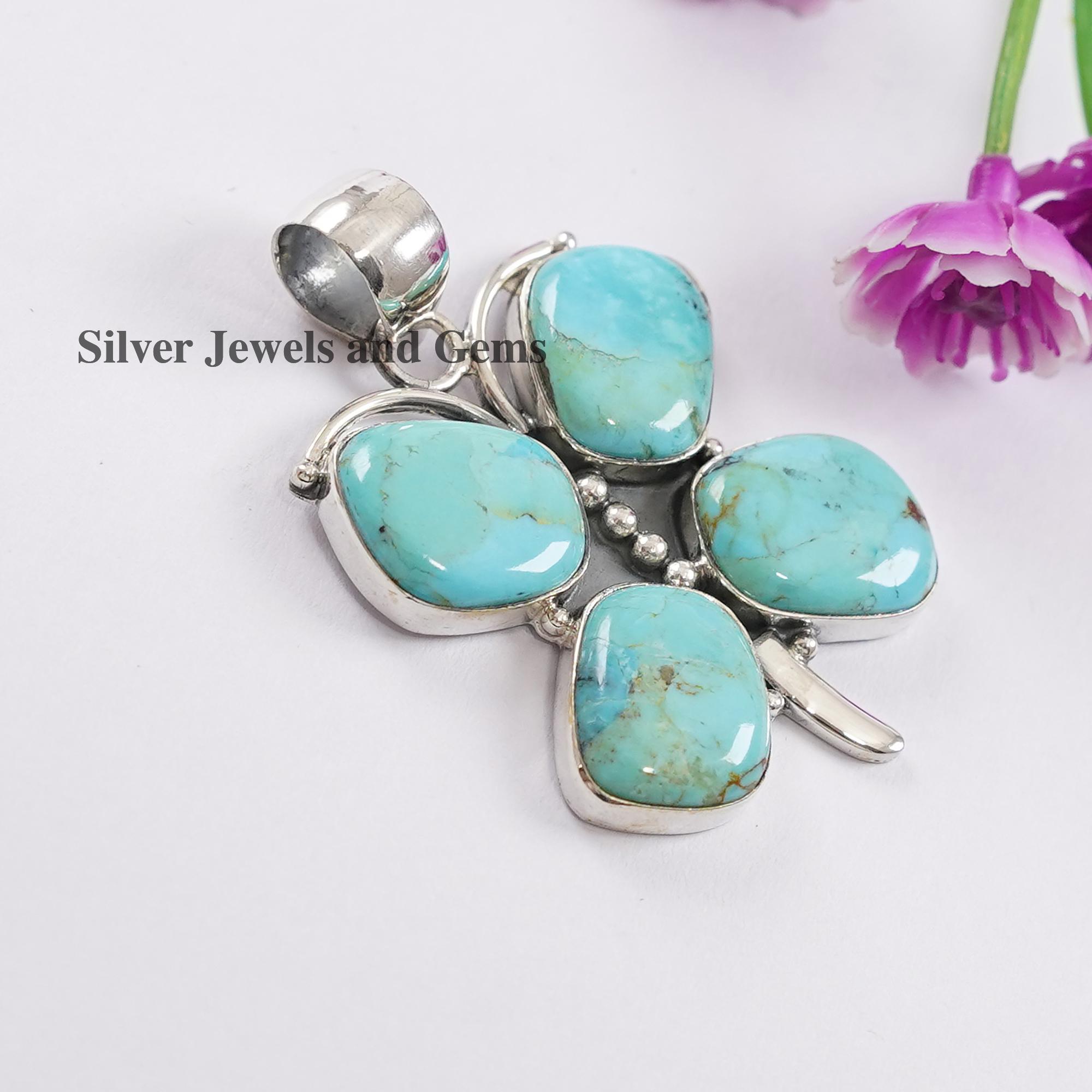 ターコイズ スターリングシルバー ペンダント 天然ターコイズバタフライペンダント、記念日ペンダント、925