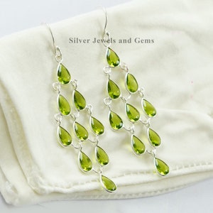 Natuurlijke Peridot oorbellen, ambachtelijke design oorbel, 925 sterling zilver, cadeau voor haar, lange oorbel, handgemaakte oorbellen, bruiloft oorbellen afbeelding 4