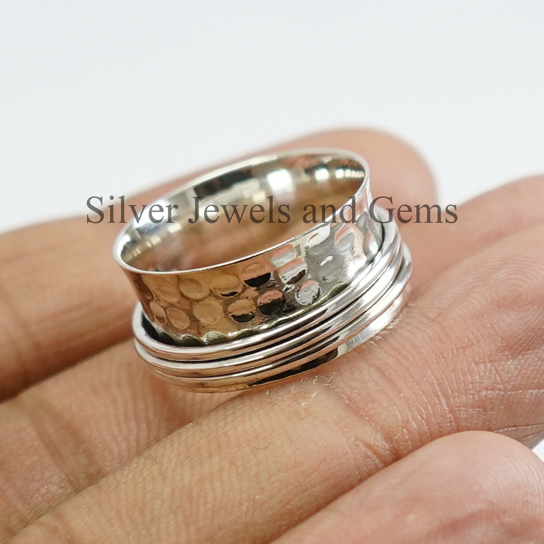 Hammered Silver Spinner Ring, Meditation Ring, 925 Sterling Silver Ring ...