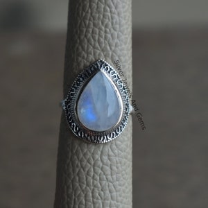 Rainbow Moonstone Ring, 925 Sterling Silver Ring, Blue Fire Moonstone Ring, Handmade Ring, Gift for Mother, Promise Ring, Anniversary Ring