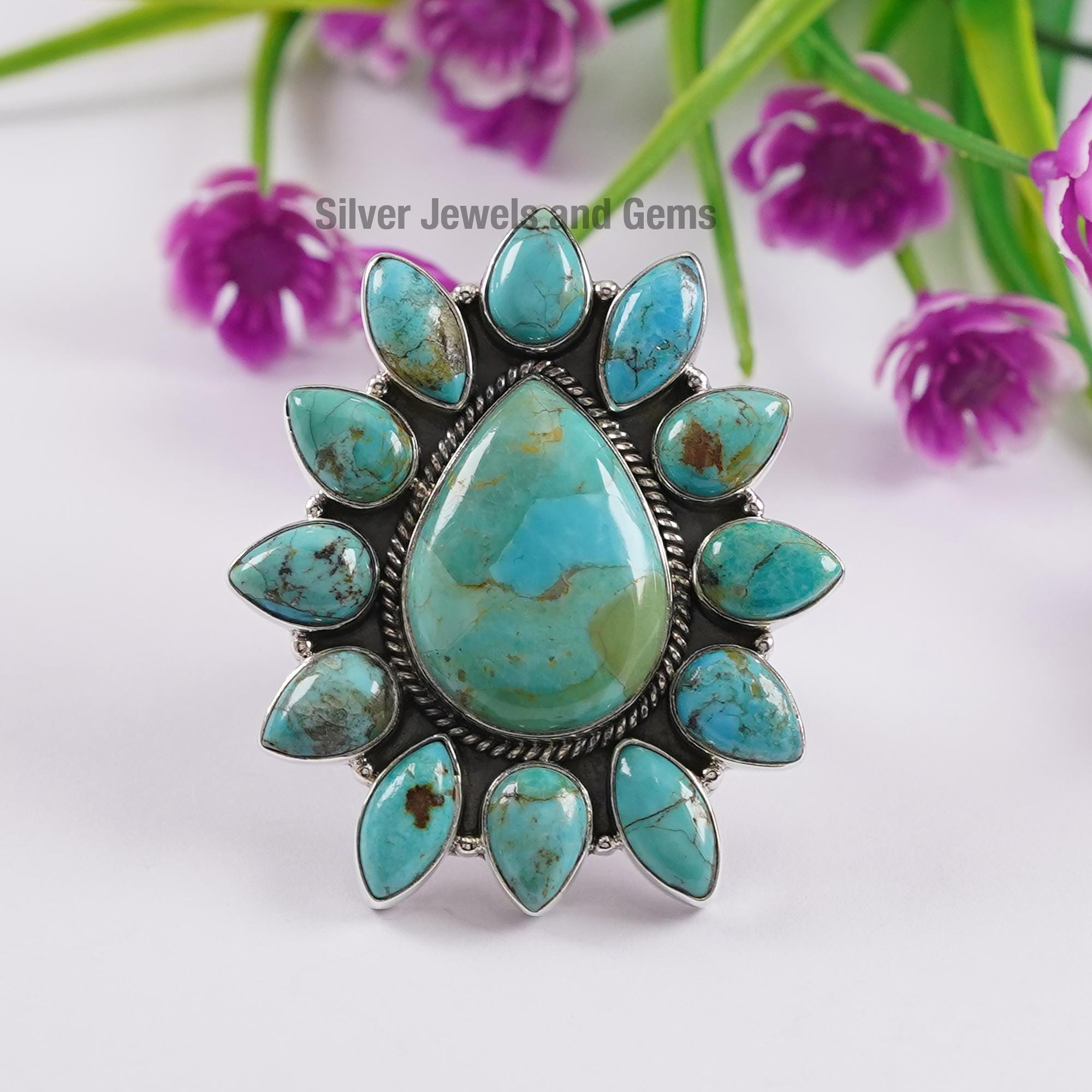 Natural Turquoise Ring, Arizona Turquoise Jewelry, Designer Ring