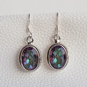 Mystische Topas Ohrringe, Oval 925 Sterling Silber, handgemachter Edelstein Schmuck
