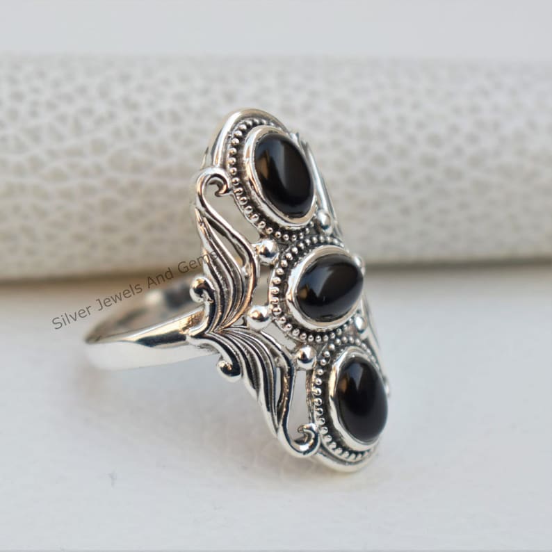 Multi Stone Black Onyx Ring-handmade Silver Ring-925 Sterling | Etsy