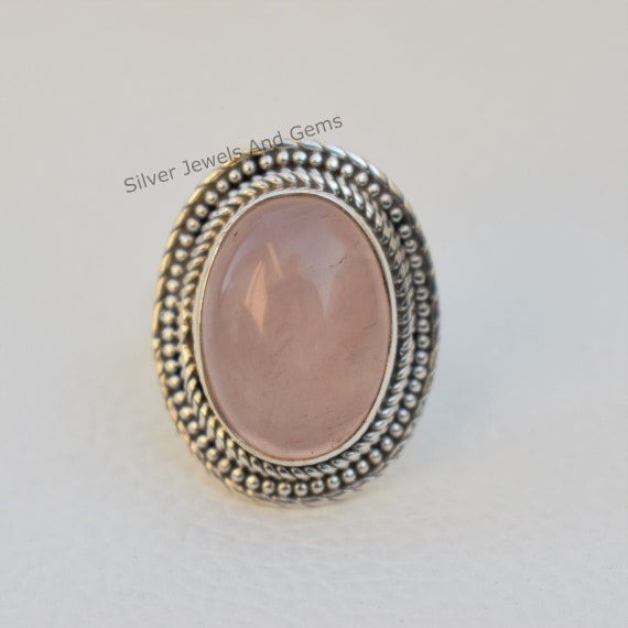 Natural Rose Quartz Ring, Handmade Ring, 925 Sterling Silver Ring - Main Image