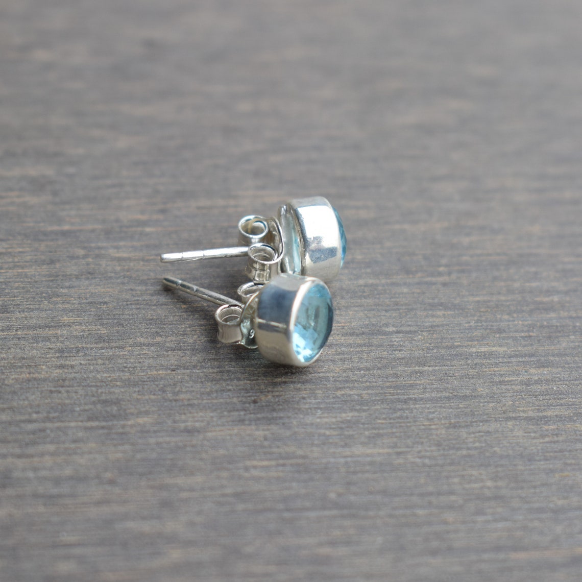 Blue Topaz & Diamond Abeja Real Stud Earrings