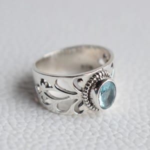Natural Blue Topaz Ring, Handmade Ring, 925 Sterling Silver Ring, Oval Topaz Designer Band Ring, December Birthstone, Birthday Ring