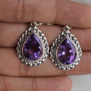 Natural Amethyst Earrings - Handmade Earrings - 925 Sterling Silver - Teardrop Amethyst Earrings - February Birthstone - Designer Earrings