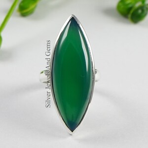 925 Sterling Silver Ring, Natural Green Onyx Ring, Handmade Ring, Marquise Onyx Ring, December Birthstone, Gift for Girls, Promise Ring