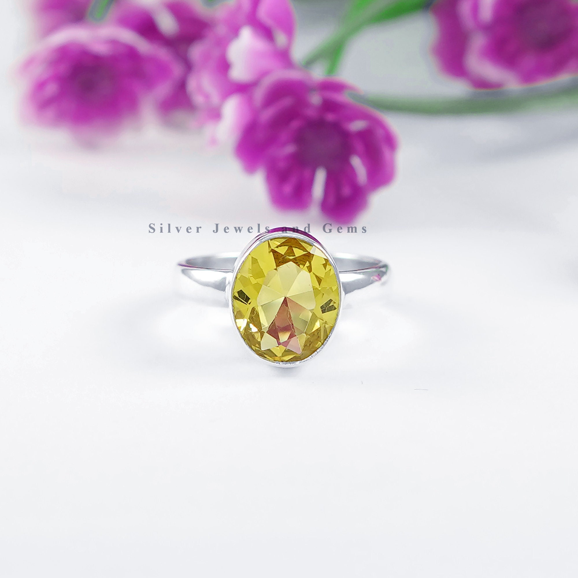 18K White Gold Plated Yellow Topaz Ring