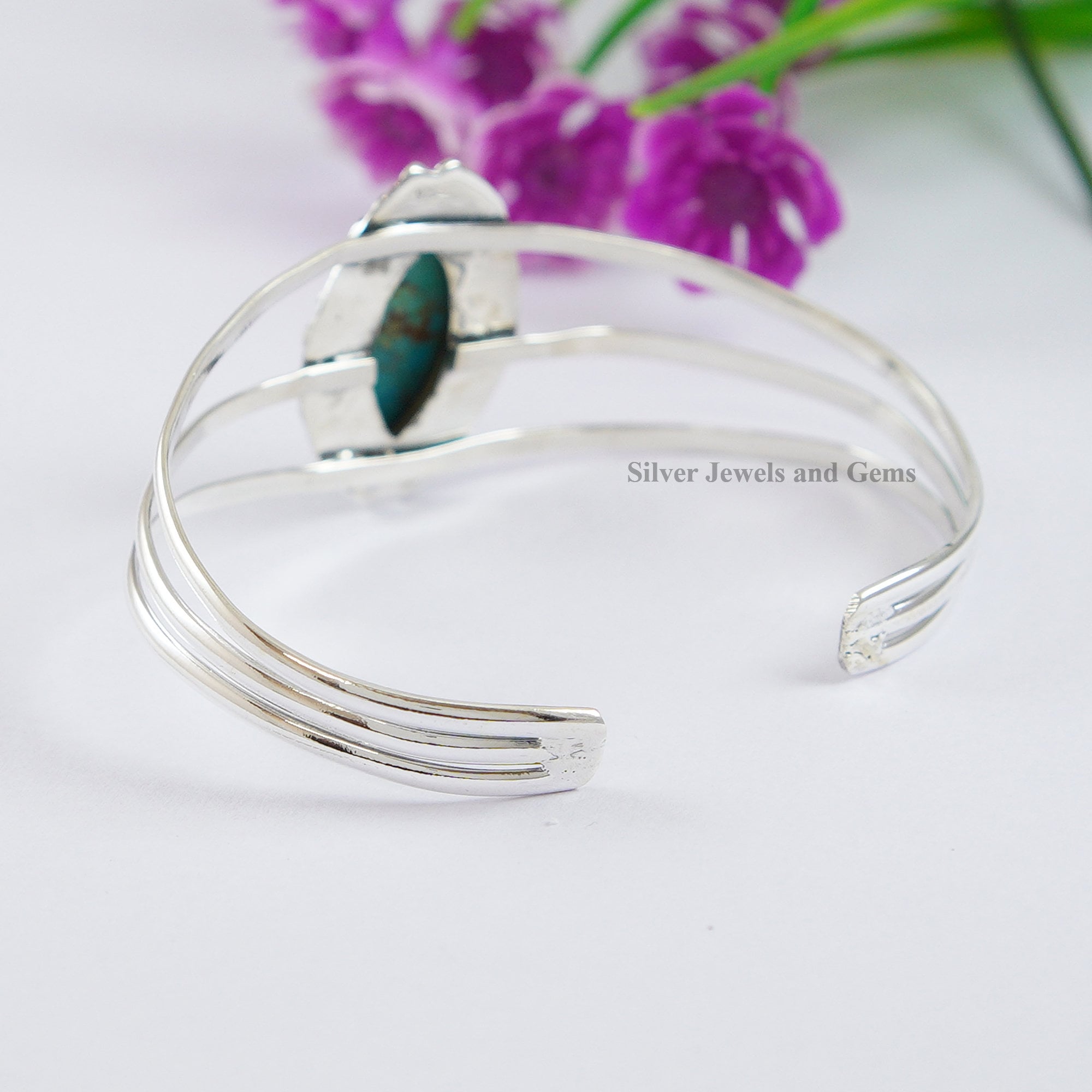 天然アリゾナターコイズカフブレスレット、マーキスターコイズ