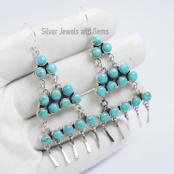 Orecchini Pendenti A Foglia In Argento Sterling 925 Con Turchese – Stile Bohémien Vintage - 3