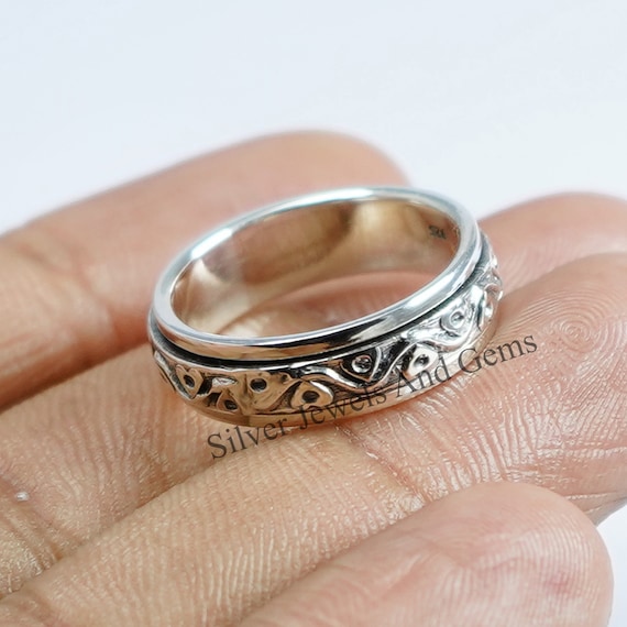 Anillo Giratorio De Plata De Ley 925 Para Mujer - 5 Mm, Para Meditación Y Alivio Del Estrés, Varias Tallas