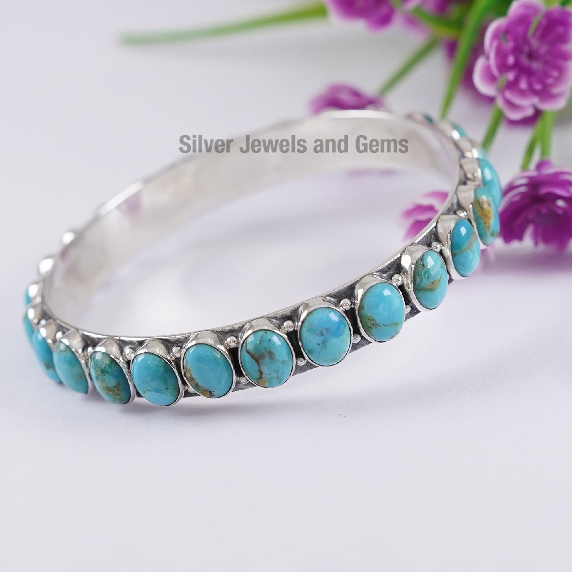 天然アリゾナターコイズバングル、ターコイズバングル、オーバル