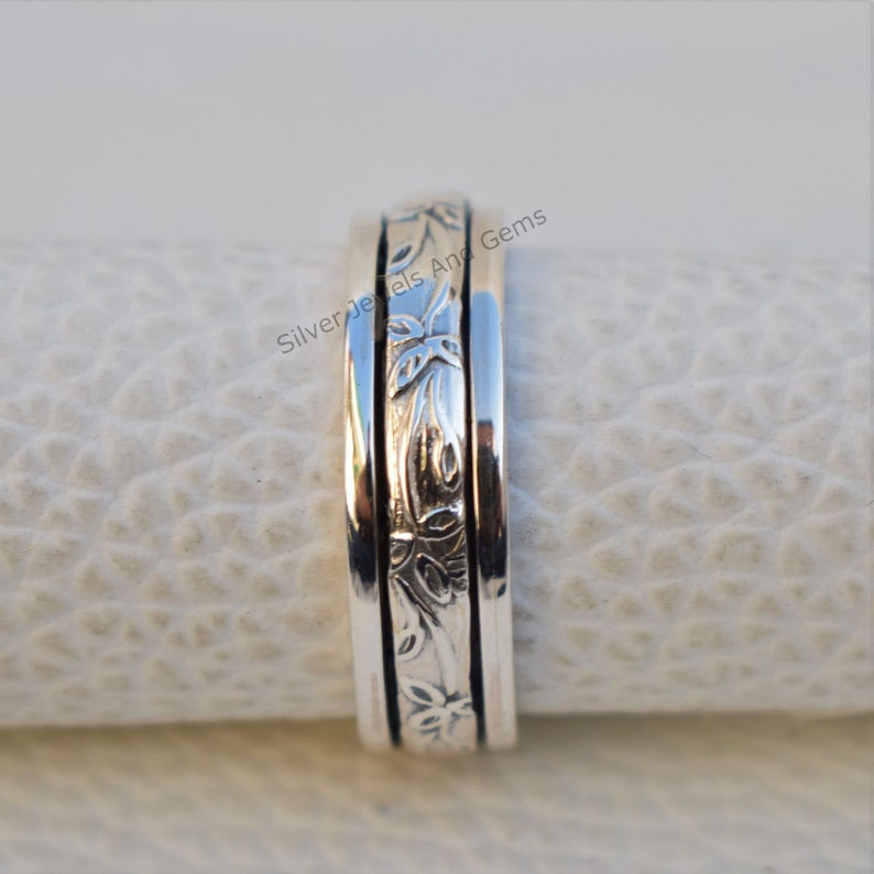 Spinner Ring-Meditation Ring-Flower Spinner Ring-Handmade Ring-925 Sterling Silver-Silver Spinner Ring-Anxiety Ring-Thumb Ring-Ring for Her image 3