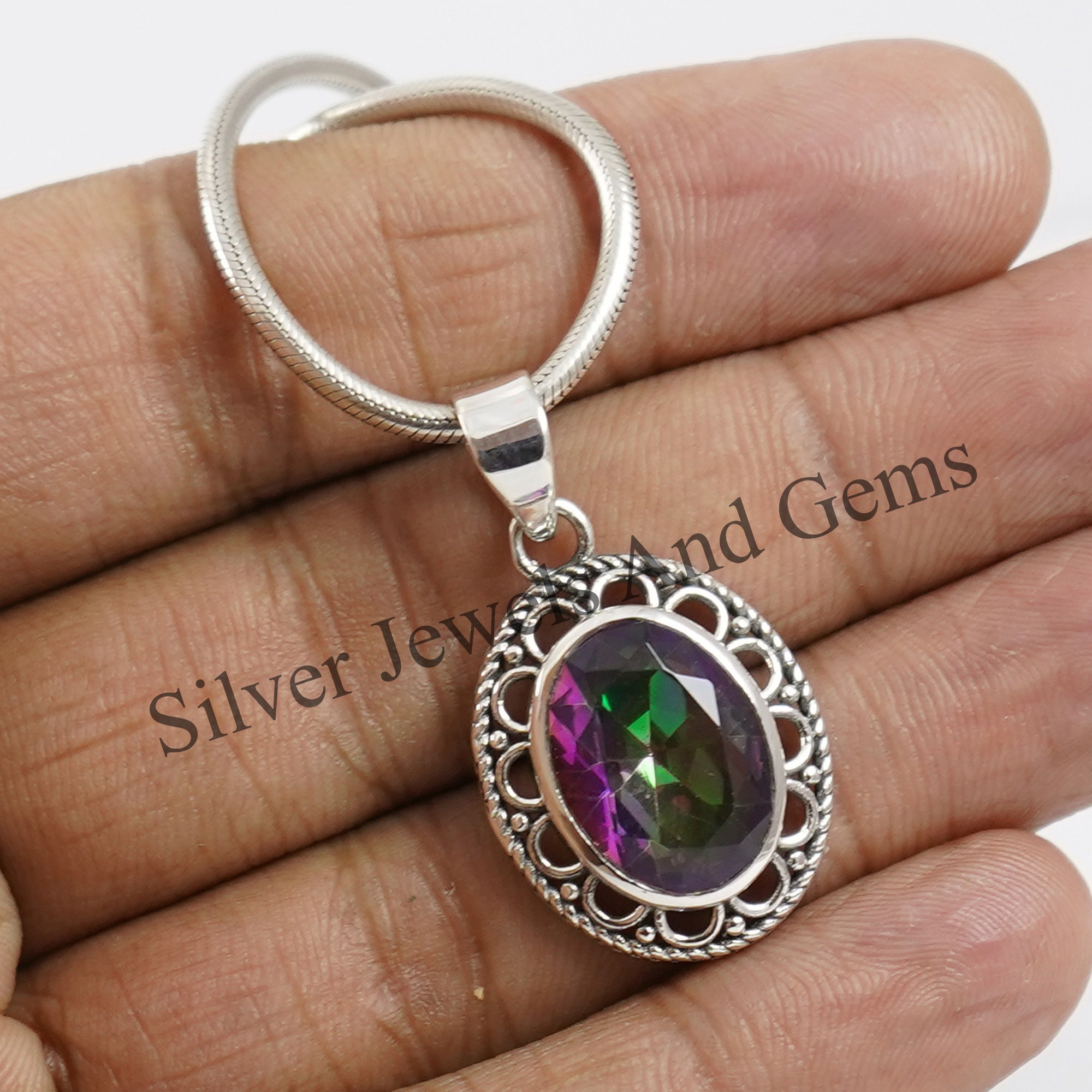 ハビー ミスティックトパーズペンダント、925スターリングシルバーペンダント