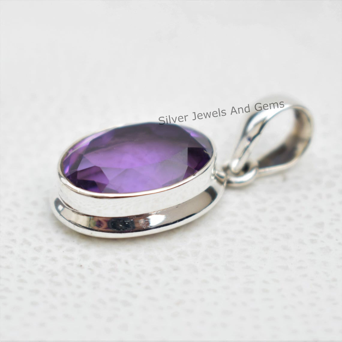 Pendentif En Améthyste Naturelle Et Argent 925 Fait Main - Longueur 2 Pouces, Violet, Neuf Sans Emballage