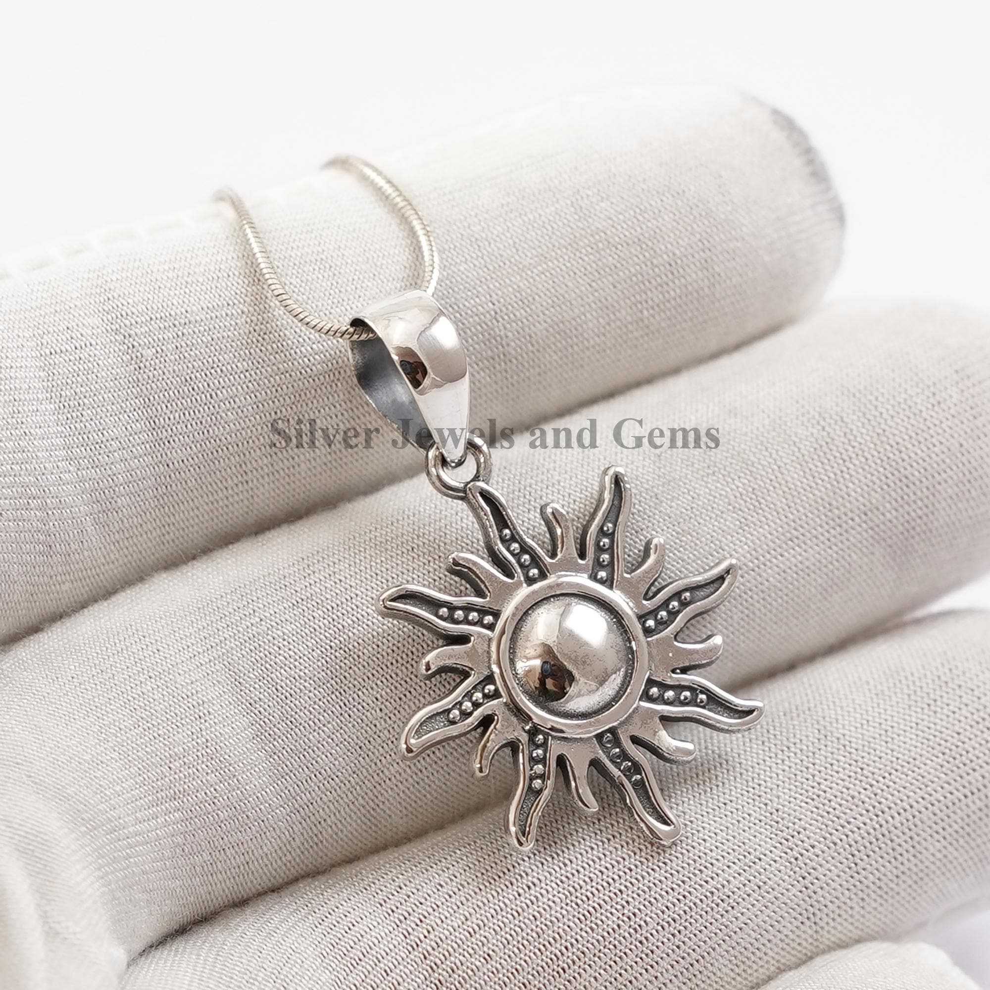 925 Sterling Silver Sun Pendant, Handmade Pendant, Designer Sun