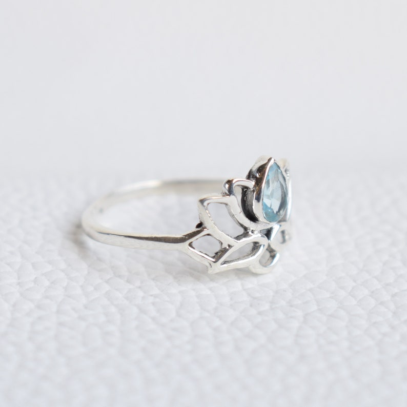 December Birthstone-Promise Ring Natural Blue Topaz Lotus Ring-Handmade Silver Ring-925 Sterling Silver Ring-Silver Lotus Ring-Gift for her