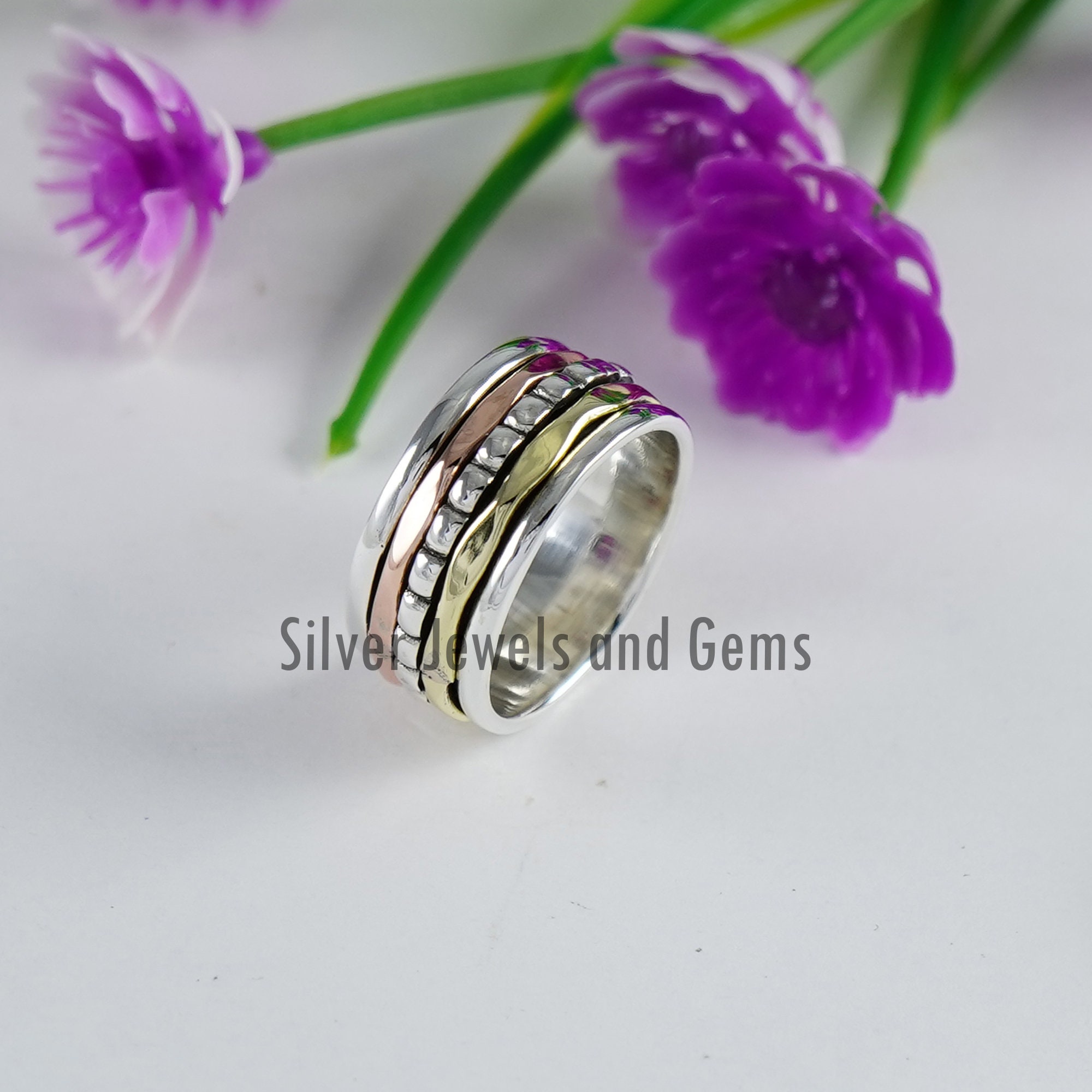 3 Tone Spinner Ring Meditation Ring Fidget Ring Handmade Etsy