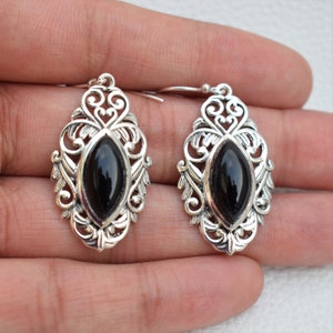 Black Onyx Earring, Boho Earring, 925 Sterling Silver Earring, Onyx Designer Earrings, Gift for Her, December Birthstone,  Handmade Earrings