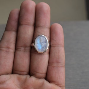 Natural Rainbow Moonstone Ring-Blue Fire Moonstone Ring-Handmade Silver Ring-925 Sterling Silver-Gift for her-Promise Ring-Anniversary Ring image 3