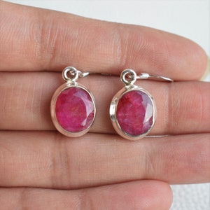 Ruby Earrings-Red Ruby Earrings-Handmade Silver Earrings-925 Sterling Silver Earrings-Oval Ruby Earrings-Gift for her-Dangle & Drop Earrings