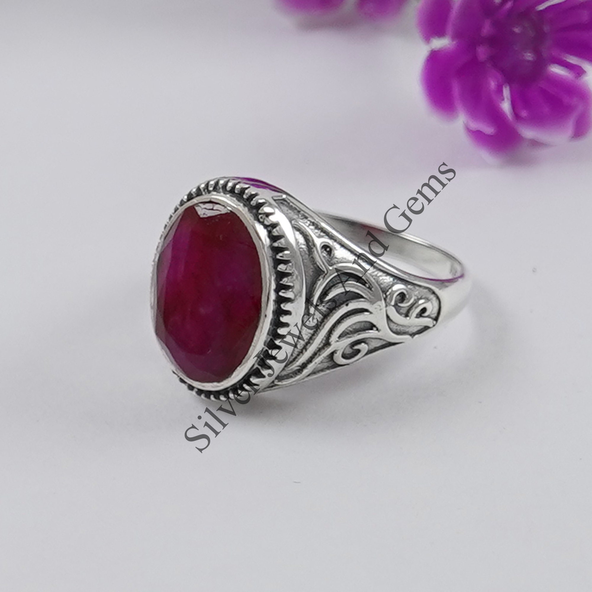 Red Ruby Ring, 925 Sterling Silver Ring, Oval Ruby Designer Ring, Birthday Gift, Promise Ring, Boho Ring, Men's Ring, Handmade Silver Ring