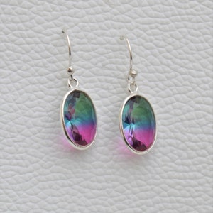 Watermelon Tourmaline Quartz Earrings, 925 Sterling Silver, Oval Tourmaline Earrings, Gift for her, Birthday Gift, Handmade Silver Earrings