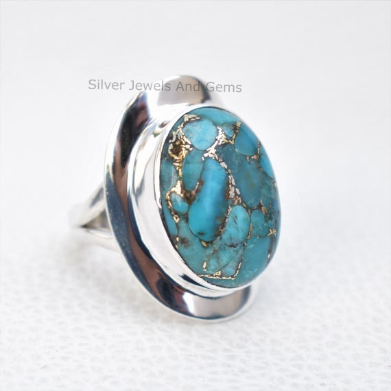 Natural Copper Turquoise Handmade Unique 925 Sterling Silver Ring 7.75 B1357 Natural Copper Turquoise Handmade Unique 925 Sterling Silver Ring 7.75 B1357