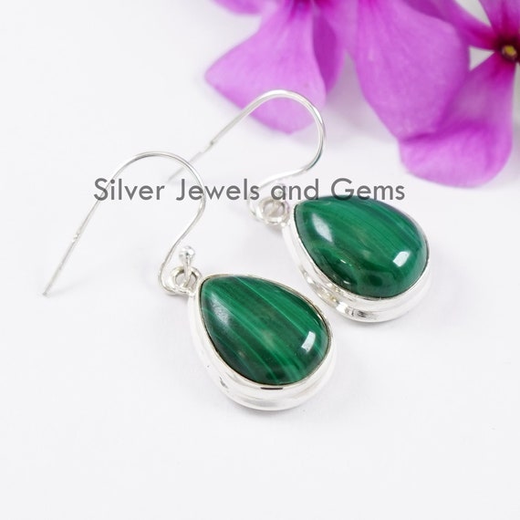 Orecchini A Goccia Fatti A Mano In Argento 925 Con Malachite Naturale - Gioielli Minimalisti Moderni Per Donne E Ragazze, Idea Regalo