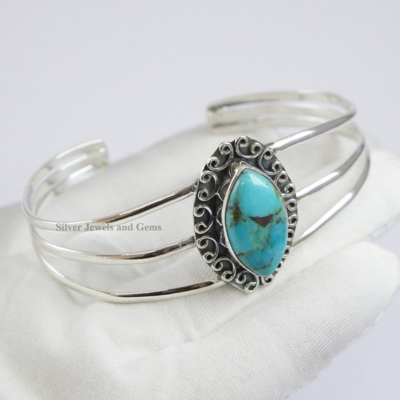 天然アリゾナターコイズカフブレスレット、マーキスターコイズ