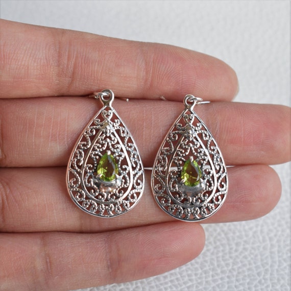 Natural Peridot Earrings, Sterling Silver Art Deco 1920's Jewelry #E26 –  Silver Embrace