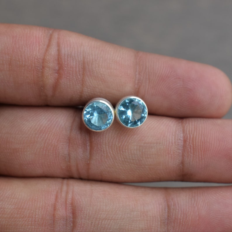 Natural Blue Topaz Stud Earrings-handmade Silver Studs-925 - Etsy