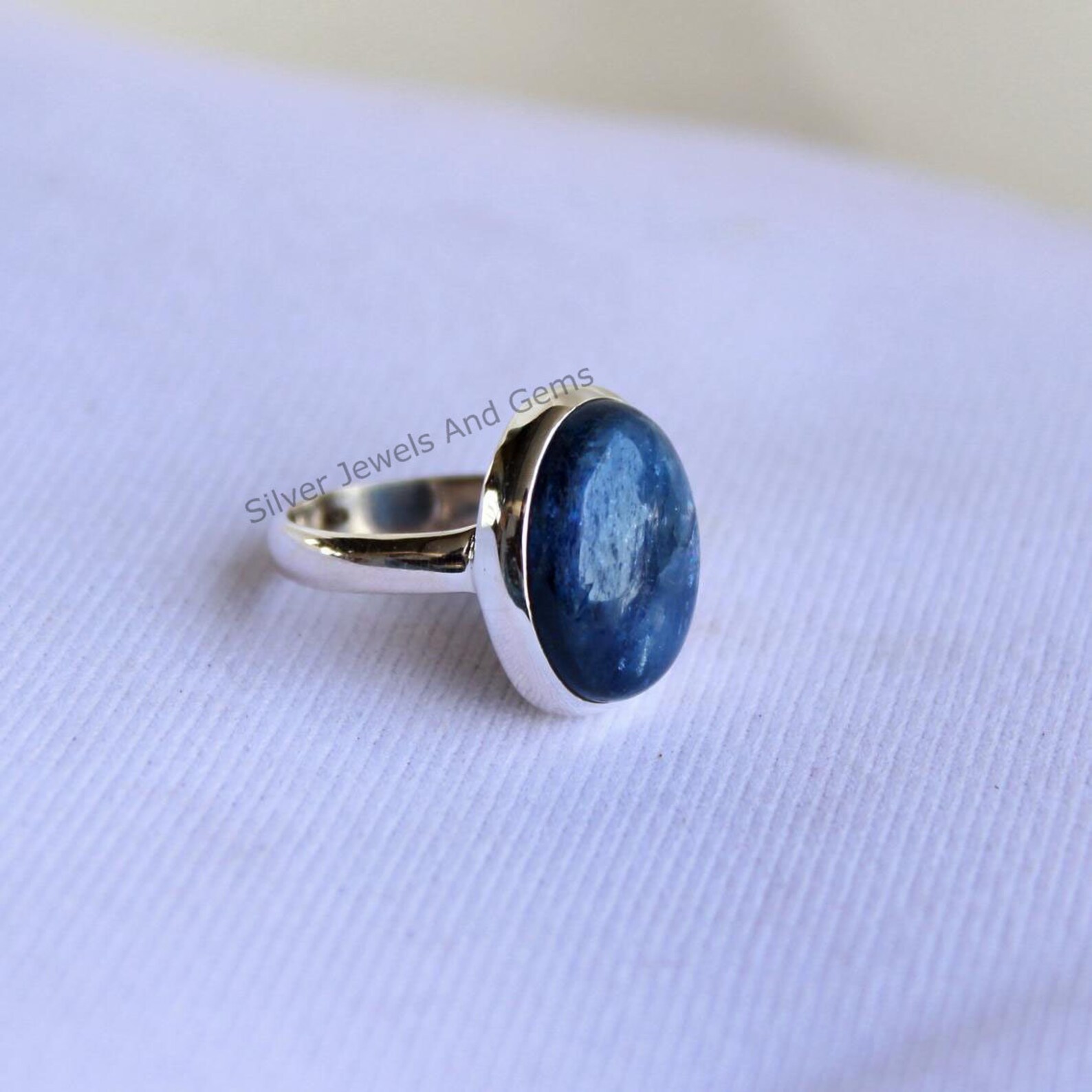 Kaynar Rings Natural Kyanite Ring, Handmade Ring, 925 Sterling Silver Ring, Oval ...