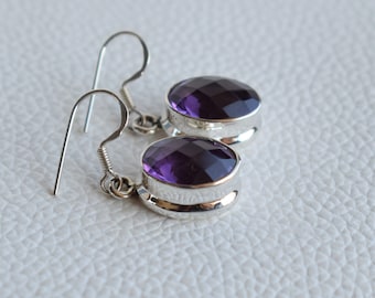 Natural Amethyst Earrings-Handmade Silver Earrings-925 Sterling Silver Earrings-Gift for her-February Birthstone-Dangle Drop Earrings