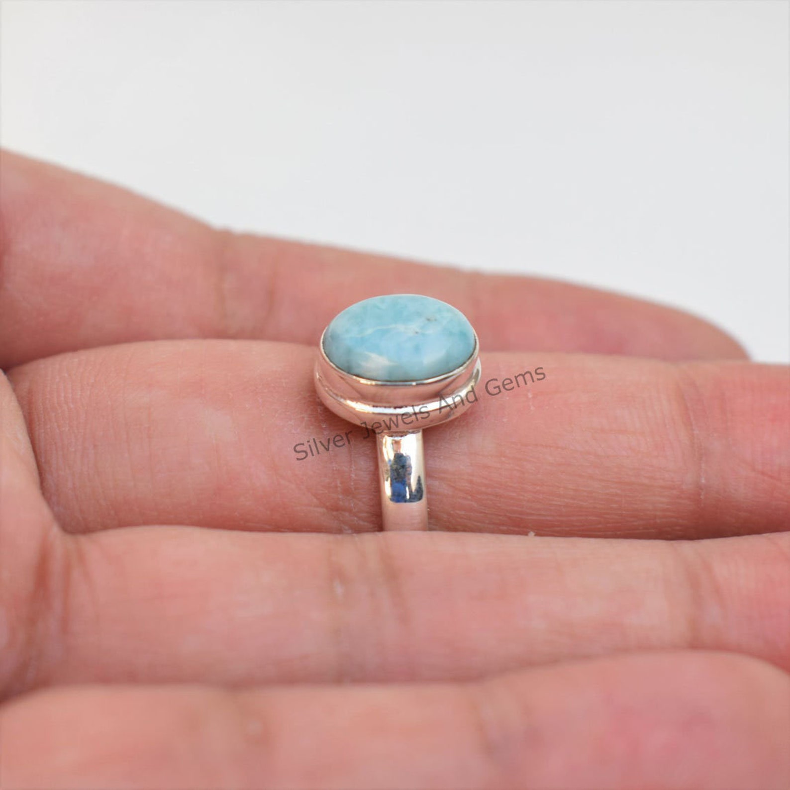 Natural Larimar Ringhandmade Silver Ringoval Larimar Etsy