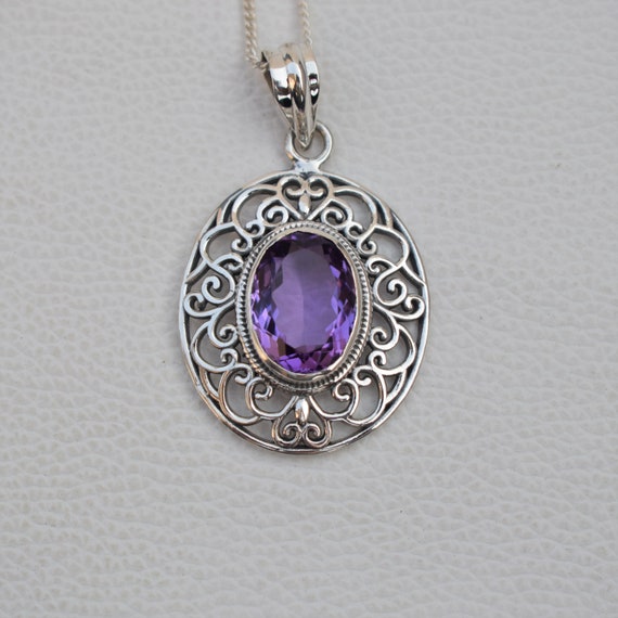 Details about / Genuine Organic Amethyst /& Carved Onyx Sculpted Flower Silver Pendant 18
