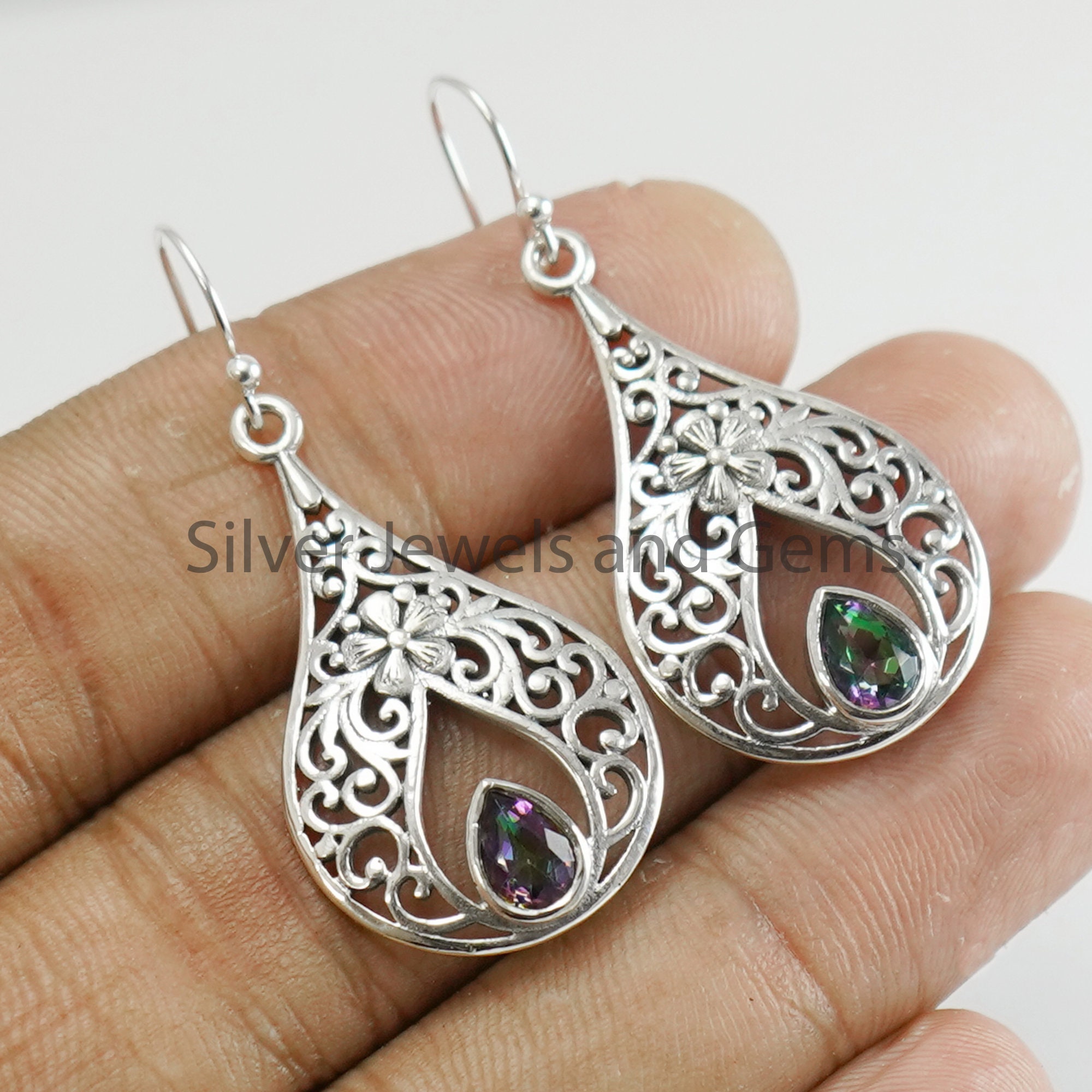 Sterling Silver & Square Mystic Topaz Earrings – Poppy Dots Design