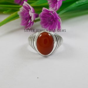 Natural Carnelian Ring, 925 Sterling Silver Ring, Red Gemstone Ring, Anniversary Ring, Boho Ring, Designer Ring, Handmade Ring for Gift image 2