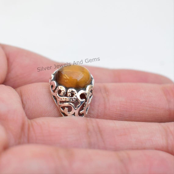 Tiger Eye Ring, 925 Sterling Silver Ring, Oval Tiger Eye