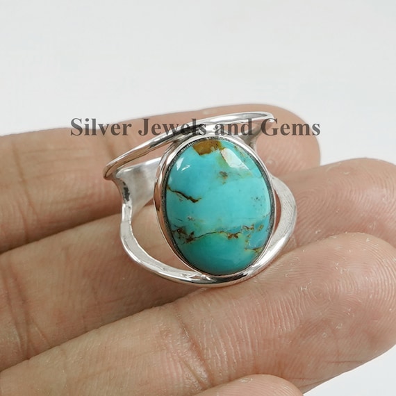 天然ターコイズリング、925スターリングシルバーハンドメイドリング