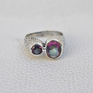 Mystic Topaz Ring, 2 Stone Handmade Ring, 925 Sterling Silver Ring, Gemstone Ring, Oval Round Topaz Ring, Anniversary Ring, Vintage Ring