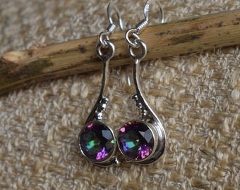 Mystic Topaz Earrings, Handmade Earrings, 925 Sterling Silver Earrings, Round Mystic Designer Earrings, Birthday Earrings, Gift for Mother