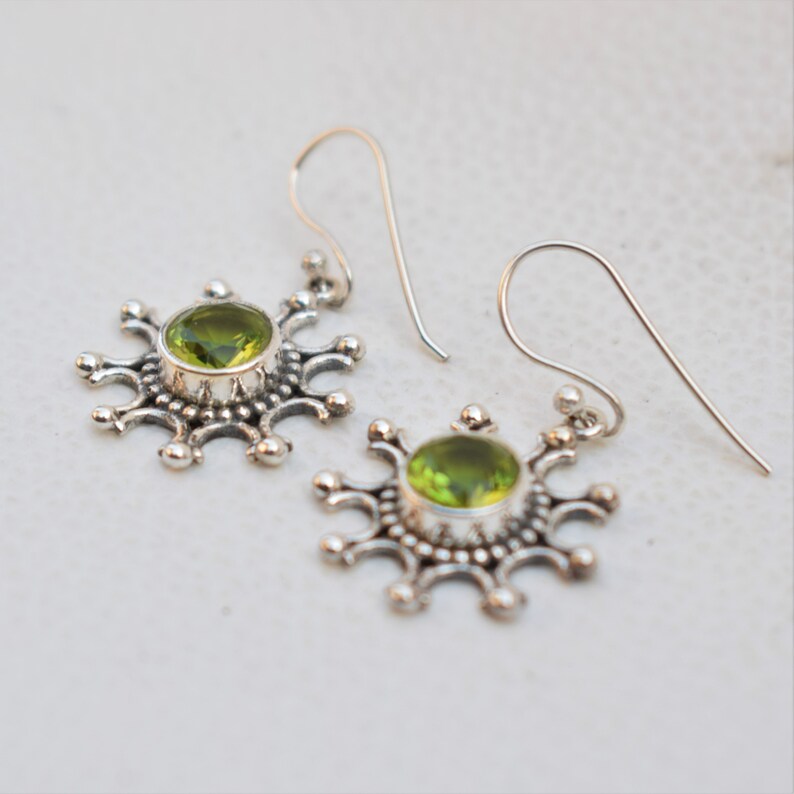Natural Peridot Earrings-Handmade Silver Earrings-925 Sterling Silver Earrings-Round Peridot Earrings-Gift for her-Dangle Drop Earrings