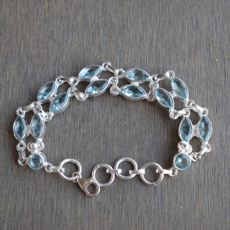 Natural Blue Topaz Bracelet-Handmade Bracelet for Women-925 | Etsy
