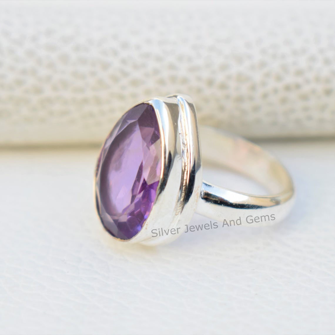 Natural Teardrop Amethyst Ring Handmade Silver Ring 925 | Etsy